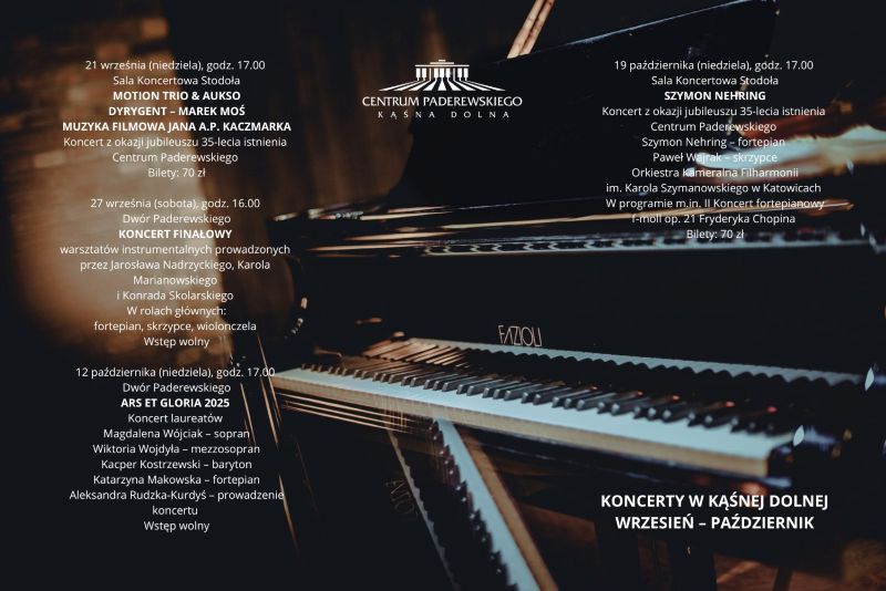 Centrum Paderewskiego w Kąśnej Dolnej Koncerty Wrzesień i październik