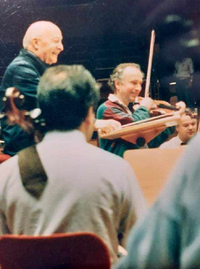 Krzysztof Jakowicz z Witoldem Lutosławskimn i WDR Orchester 1989