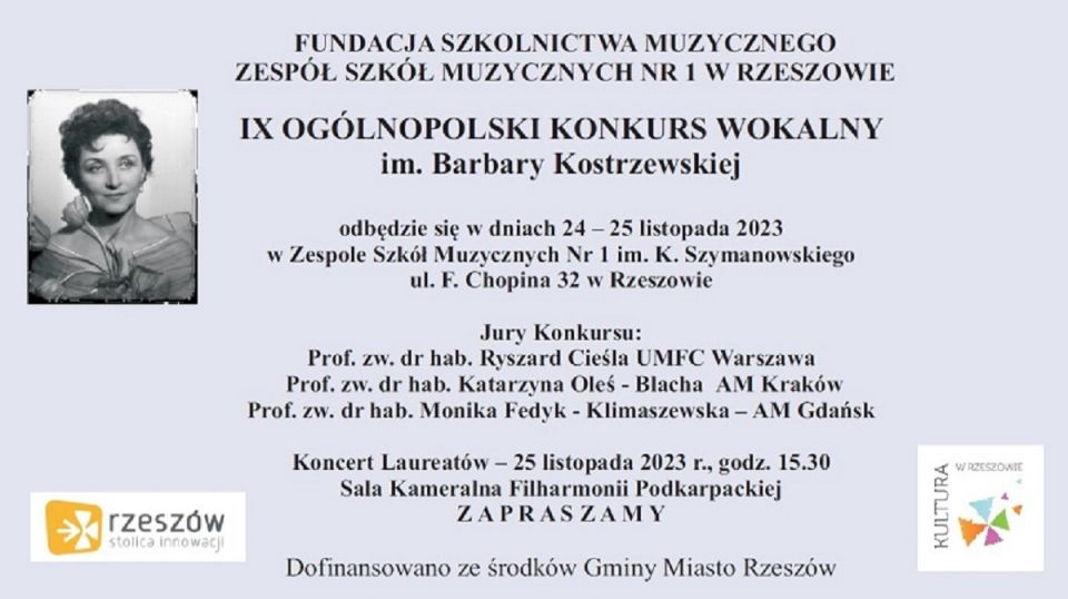 IX Ogólnopolski Konkurs Wokalny im. B. Kostrzewskiej 24 - 25 listopada 2023