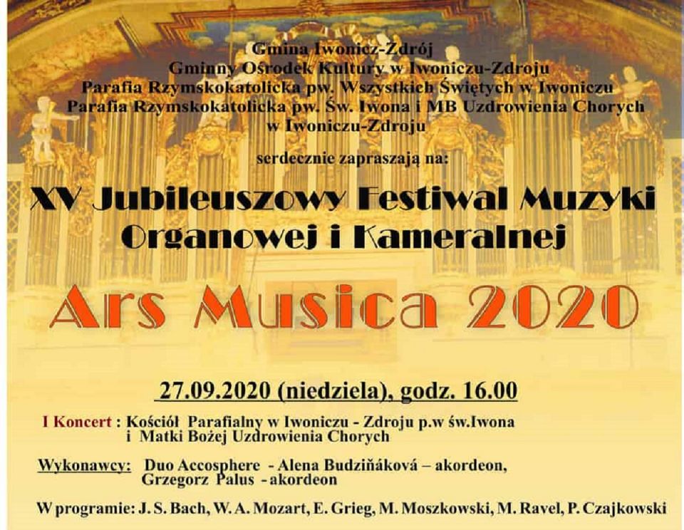 XV Festiwal Muzyki Organowej i Kameralnej w Iwoniczu Ars Musica 2020