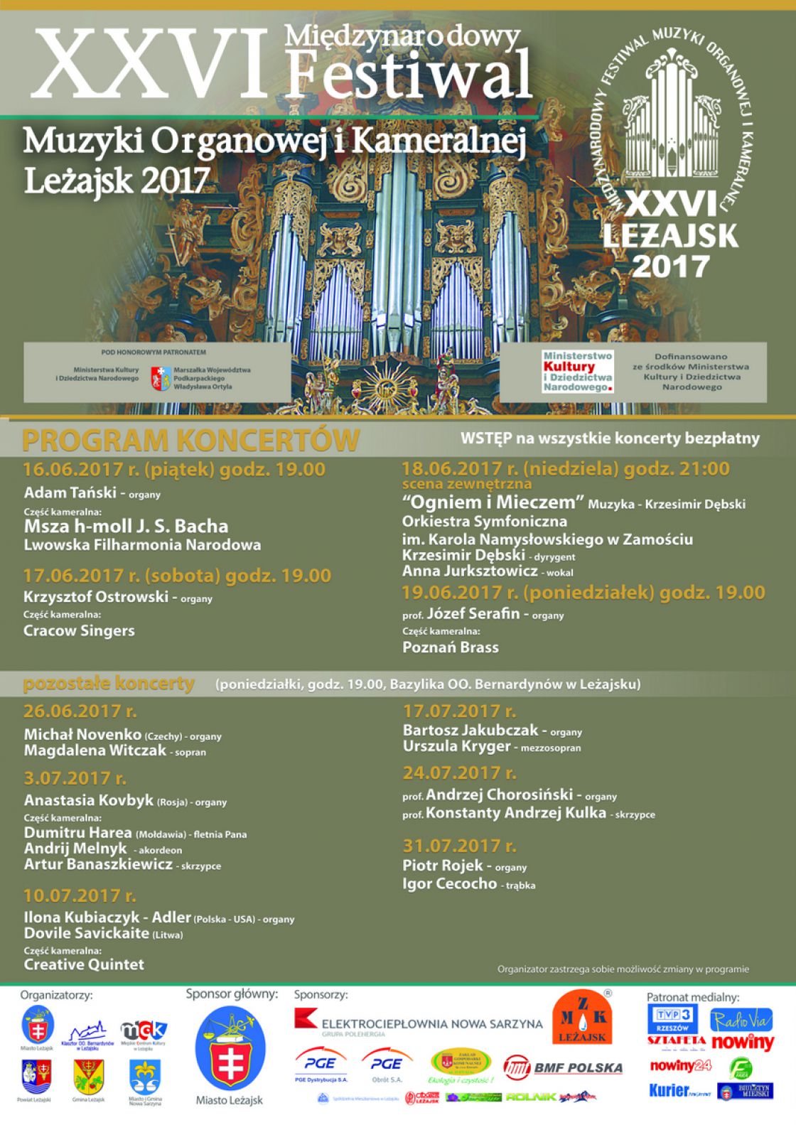 XXVI Festiwal Muzyki Organowej i Kameralnej w Leżajsku