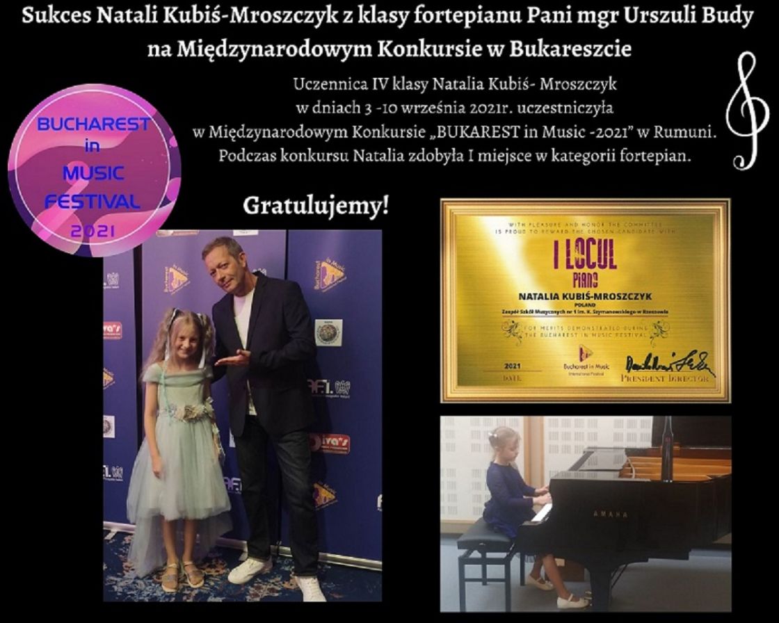 Sukcesy Natalii Kubiś-Mroszczyk - uczennicy Zespołu Szkół Muzycznych nr 1 w Rzeszowie