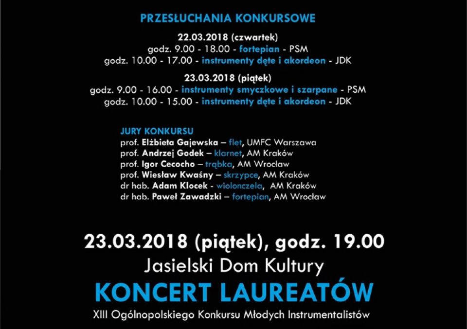 XIII Ogólnopolski Konkurs Młodych Instrumentalistów w Jaśle
