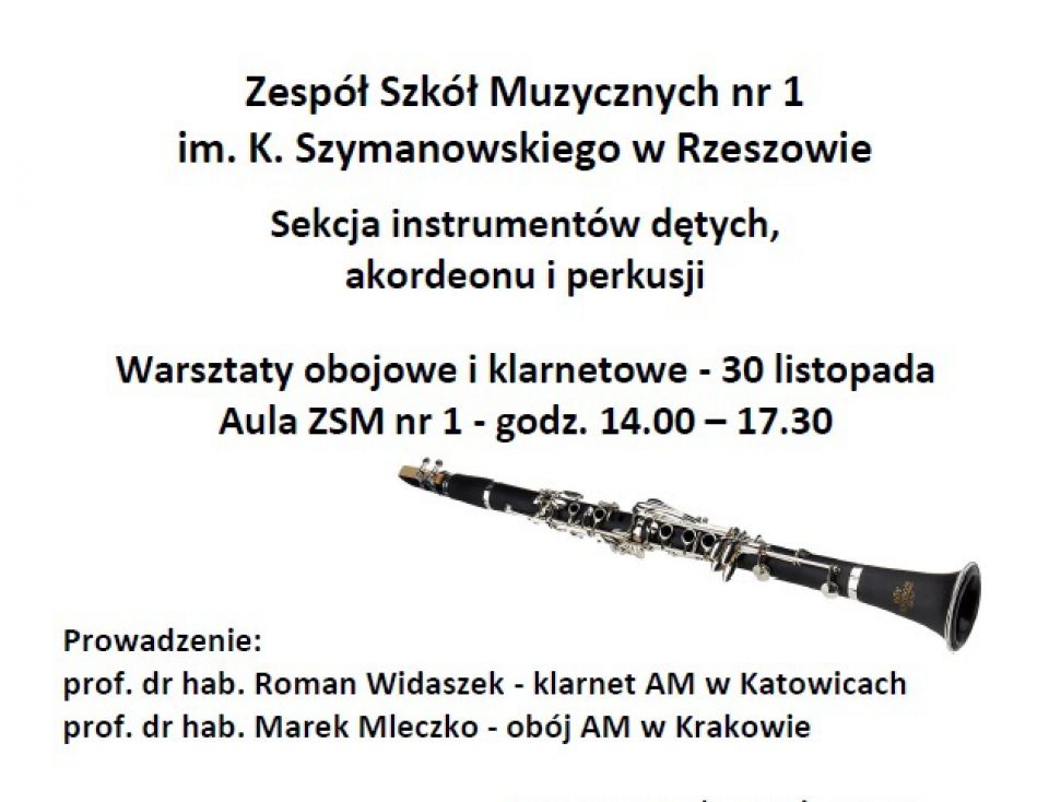 Warsztaty obojowe i klarnetowe oraz koncert